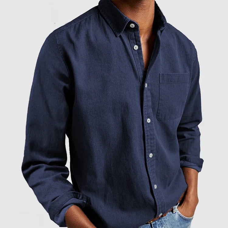 Men's Casual Denim Shirt with Button-Down Collar 0