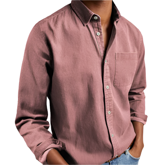 Men's Casual Denim Shirt with Button-Down Collar 1
