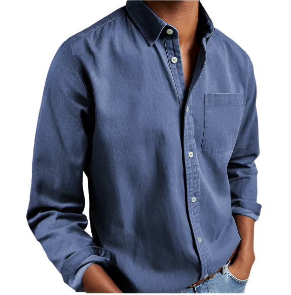 Men's Casual Denim Shirt with Button-Down Collar 2