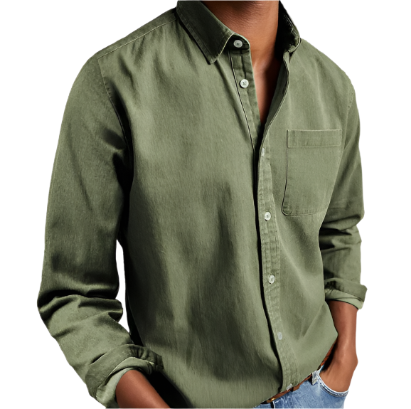 Men's Casual Denim Shirt with Button-Down Collar 5
