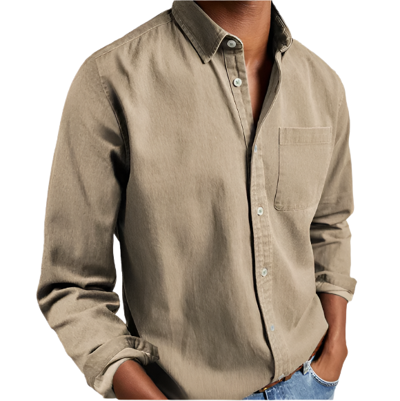 Men's Casual Denim Shirt with Button-Down Collar 6