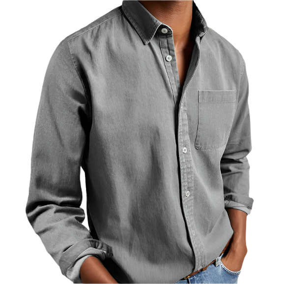 Men's Casual Denim Shirt with Button-Down Collar 8