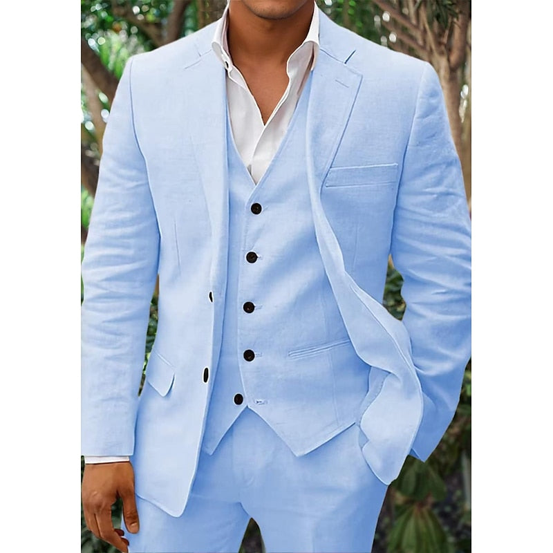 Men's Linen Three-Piece Suit Set for Weddings and Formal Events 0