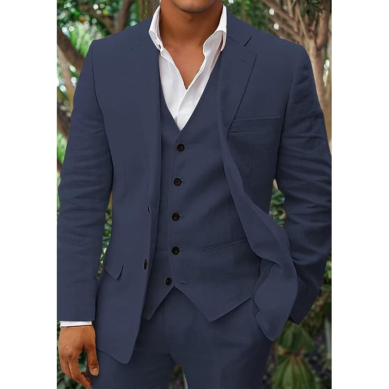 Men's Linen Three-Piece Suit Set for Weddings and Formal Events 6