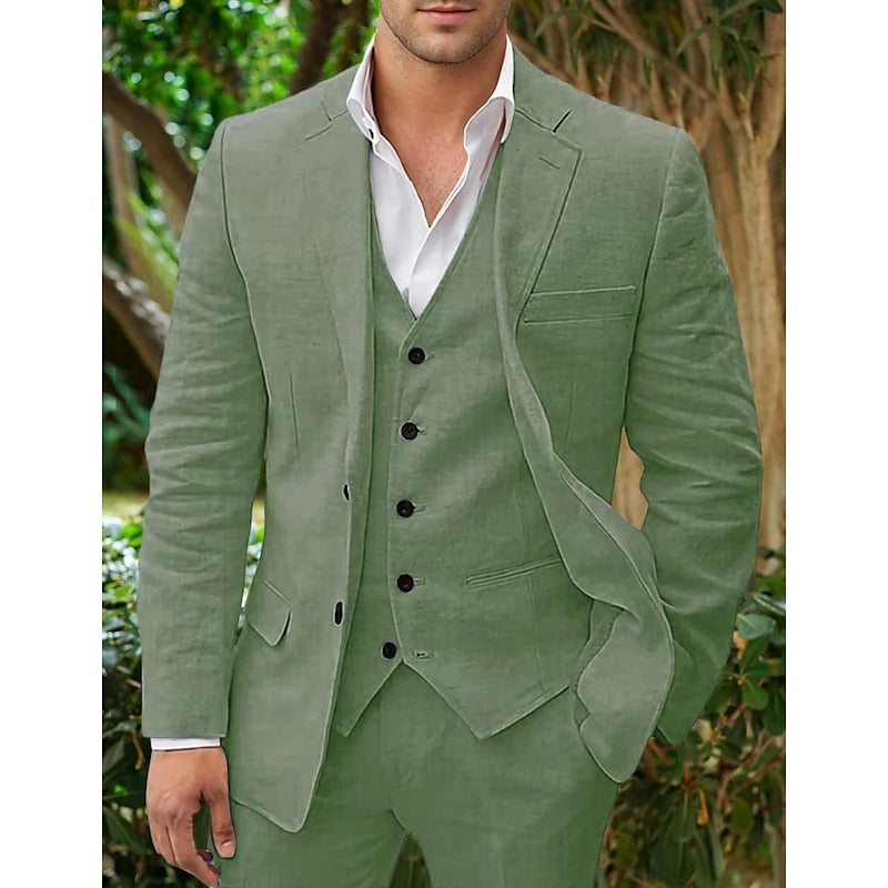 Men's Linen Three-Piece Suit Set for Weddings and Formal Events 7