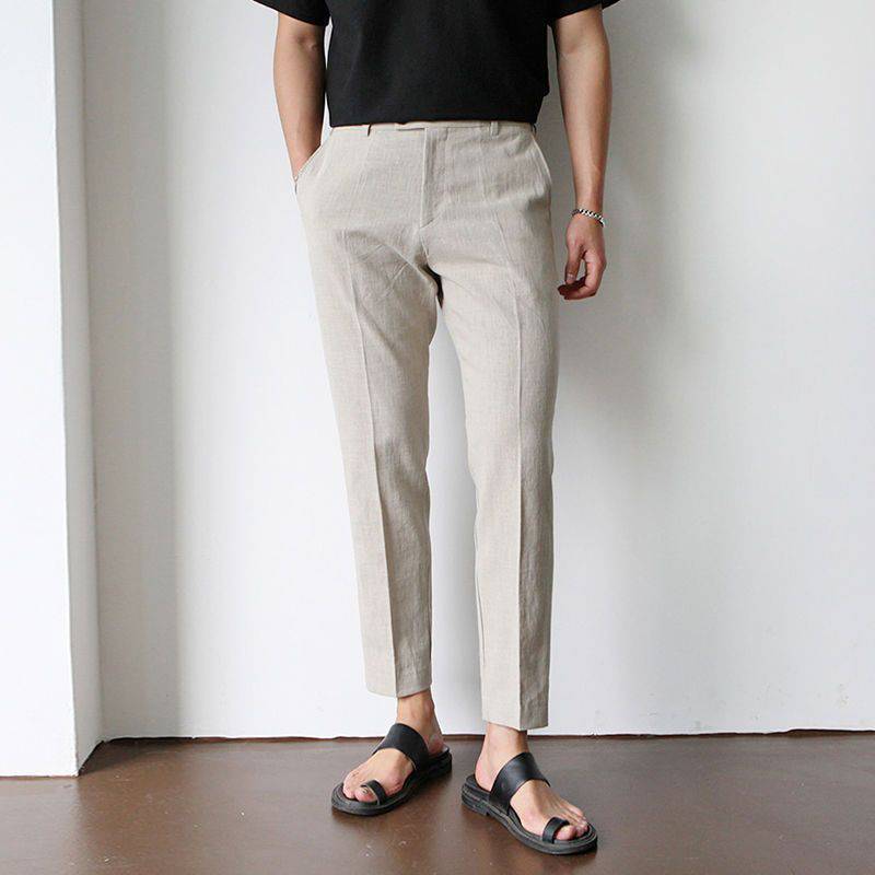 Men's Linen Pants in Khaki β Breathable Straight-Leg Trousers with Pockets for Casual and Dressy Occasions 2