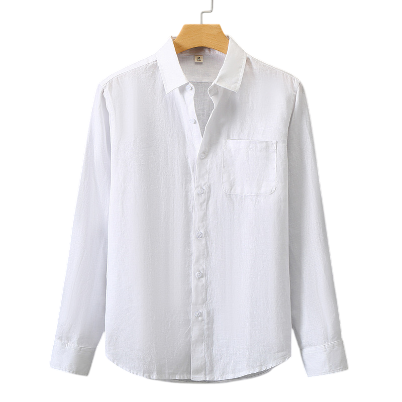 Men's Lightweight Linen Shirt with Relaxed Fit and Chest Pocket – Breathable Long Sleeve Casual Top 3