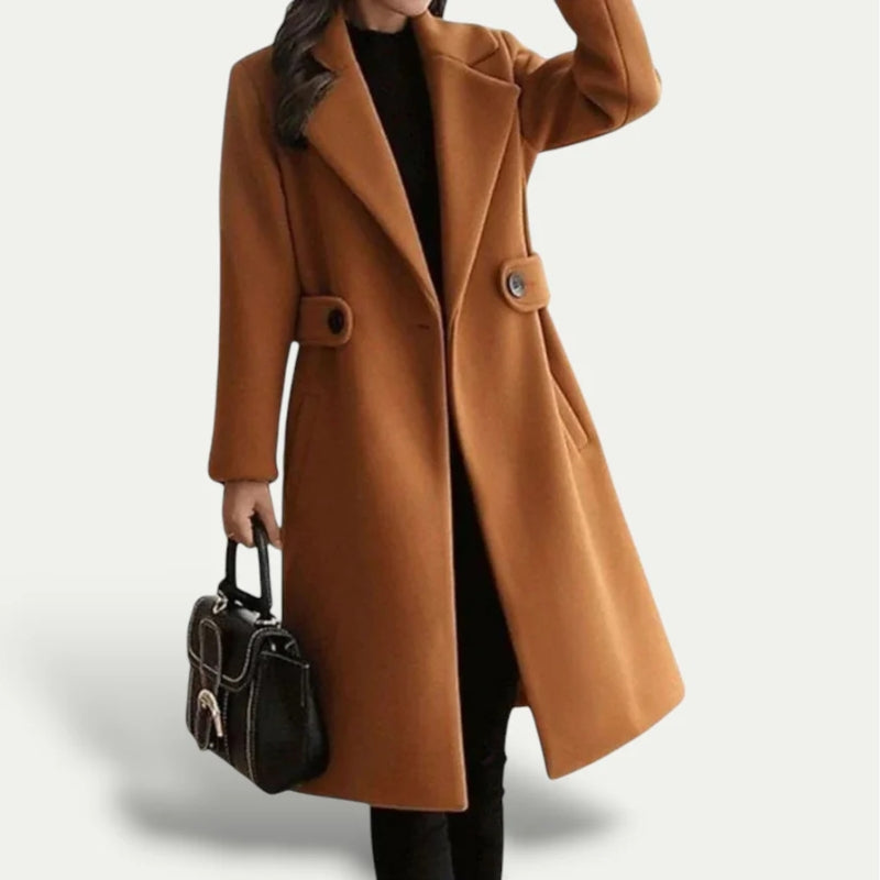 Women’s Long Button Overcoat with Lapel Collar
