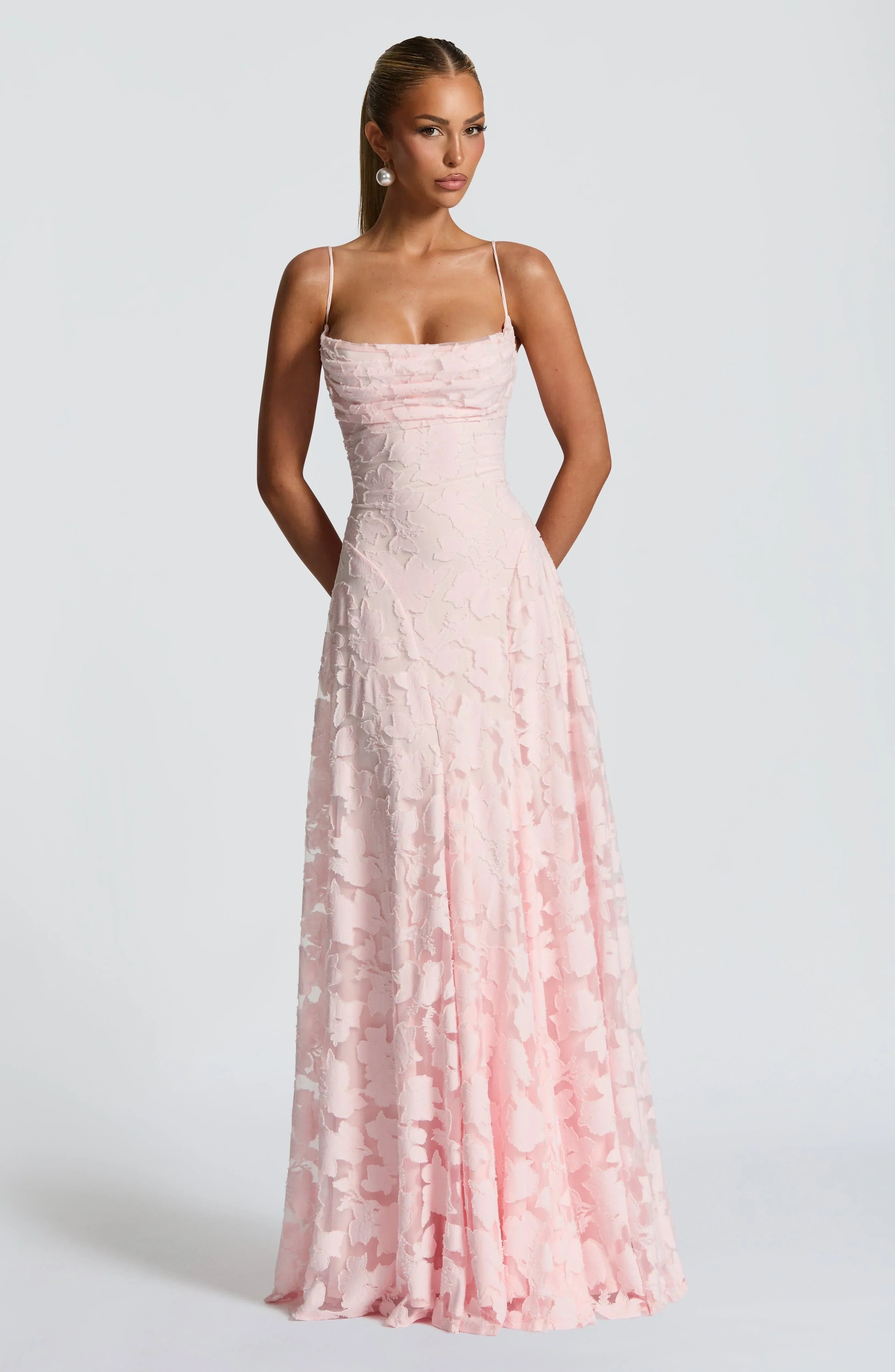 Dames Maxi Jurk Mouwloos met Cowl-hals en Bloemenpatroon Roze