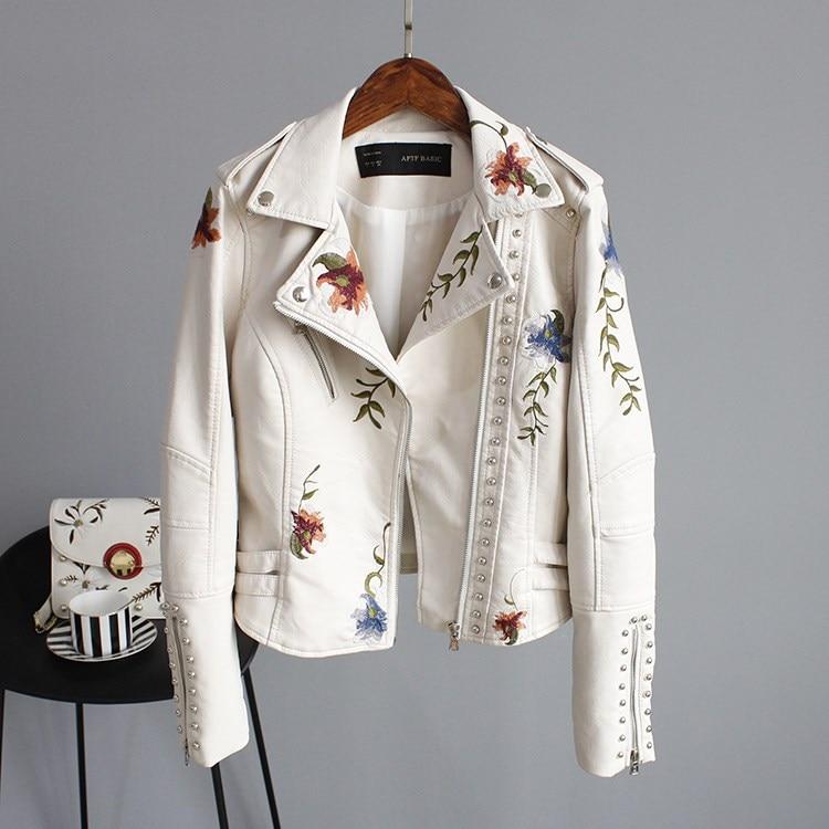 Women's Stylish Embroidered Leather Jacket