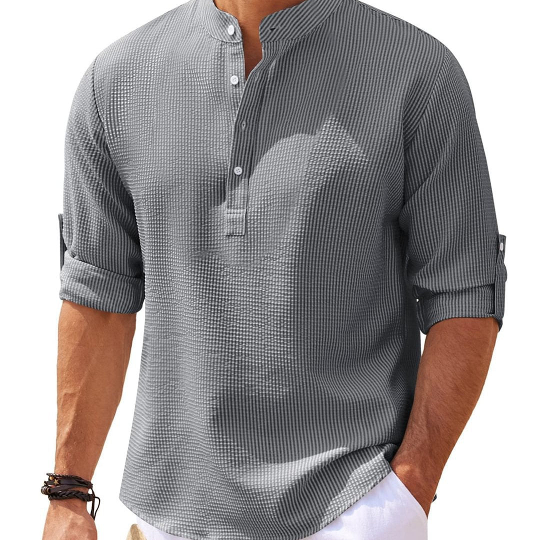 Men's Collarless Shirt | Lightweight, Breathable & Relaxed Fit Cotton