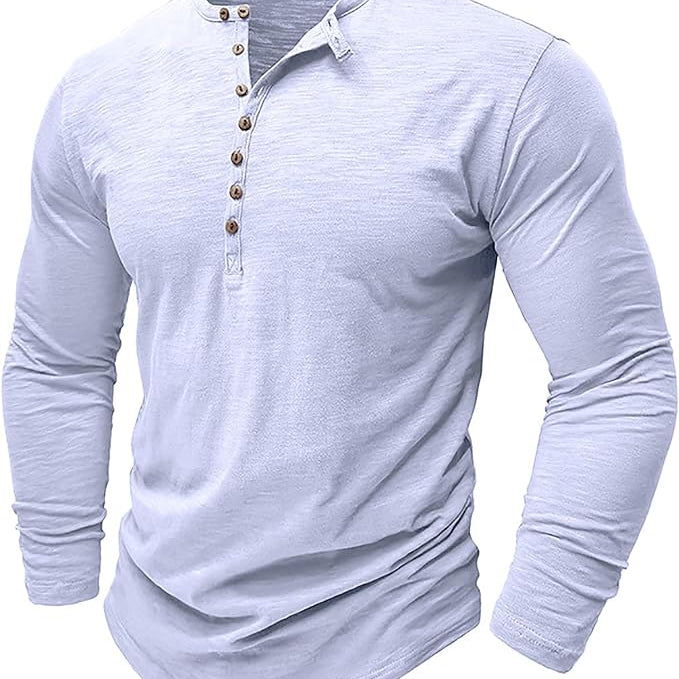 Men’s Cotton Henley Shirt – Comfortable Long Sleeve Top for Casual and Smart Looks