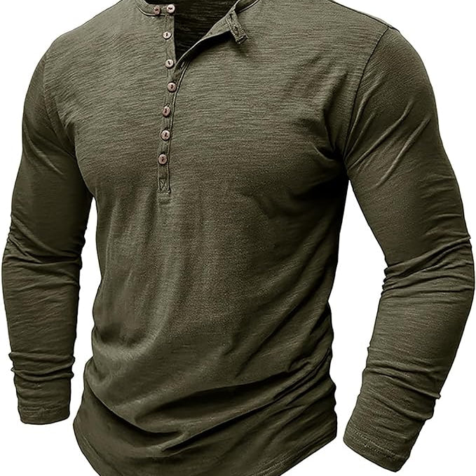 Men’s Cotton Henley Shirt – Comfortable Long Sleeve Top for Casual and Smart Looks