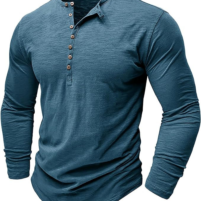 Men’s Cotton Henley Shirt – Comfortable Long Sleeve Top for Casual and Smart Looks