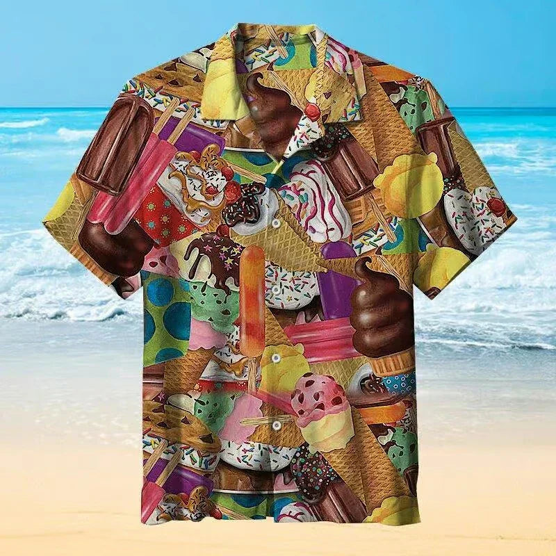 Men’s Ice Cream Print Short Sleeve Shirt – Summer Essential