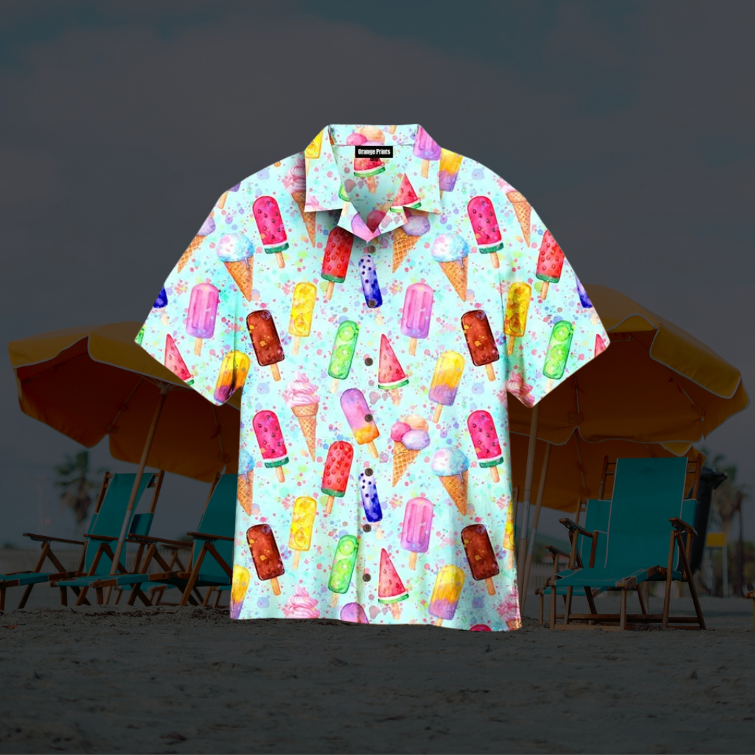 Men’s Ice Cream Print Short Sleeve Shirt – Summer Essential