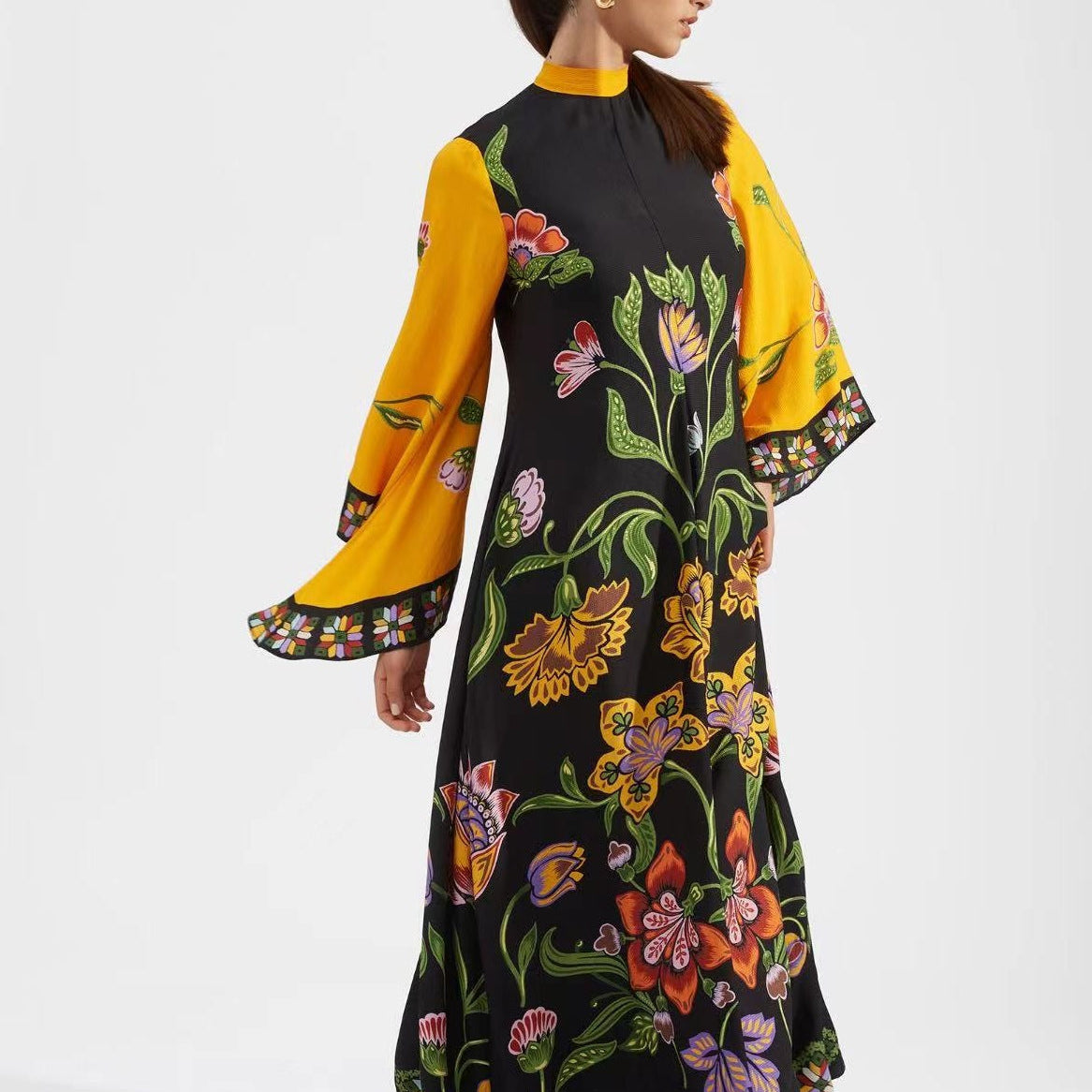 Summer A-Line Women’s Dress with Stand Collar & 3/4 Sleeves – Elegant Occasion & Party Dress