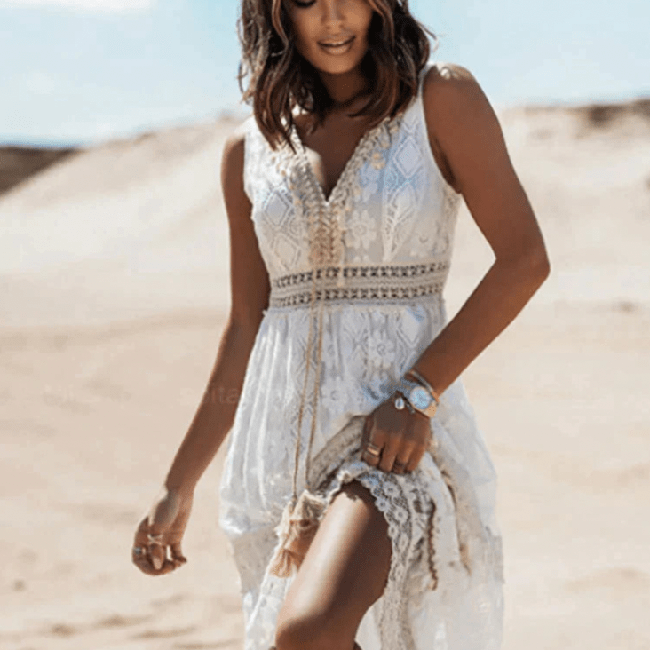 Women’s Boho Lace Midi Dress – Flowing Fit for Day or Evening