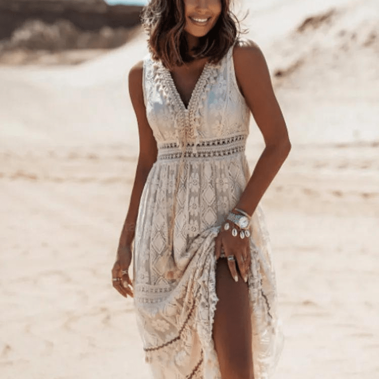Women’s Boho Lace Midi Dress – Flowing Fit for Day or Evening