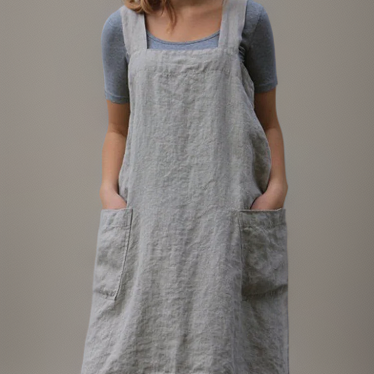 Women's Cotton-linen apron dress | Cross-Back Design & Practical Pockets | Everyday Crafting Essential