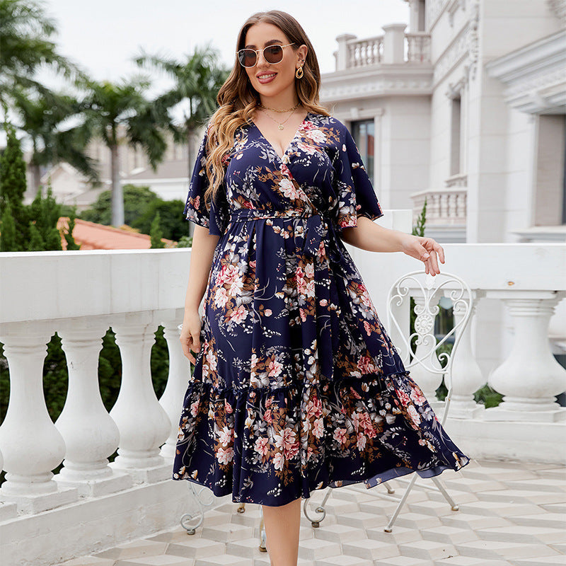Women’s Plus Size Midi Dress | Printed V-Neck & Relaxed Fit | Everyday & Summer Wear