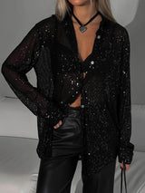 Women’s Beaded Lapel Shirt | Long Sleeve Party Blouse