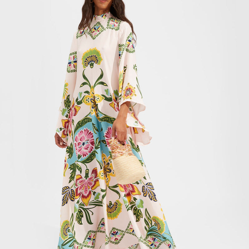 Summer A-Line Women’s Dress with Stand Collar & 3/4 Sleeves – Elegant Occasion & Party Dress