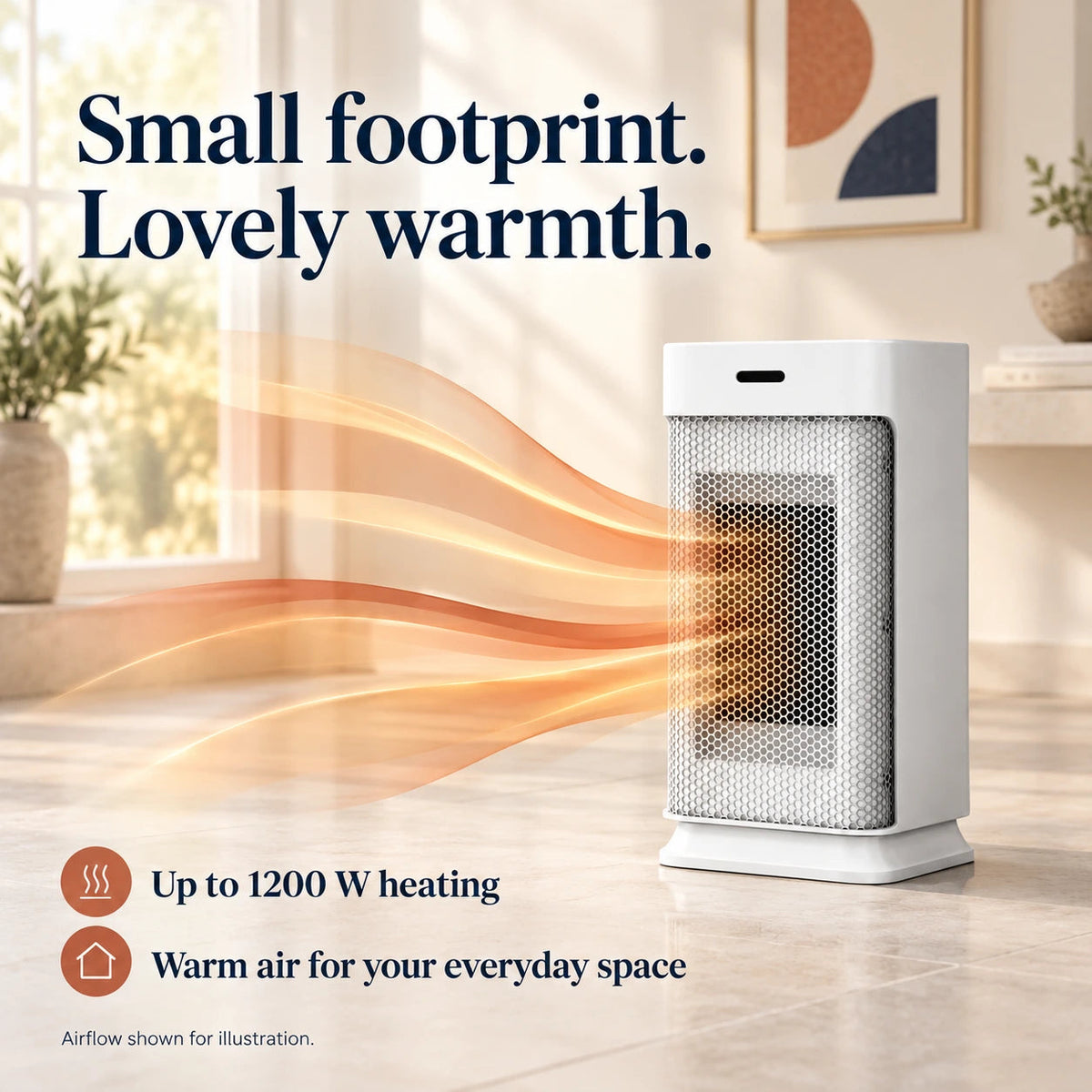 Compact Oscillating Fan Heater – 800/1200 W & Remote Control