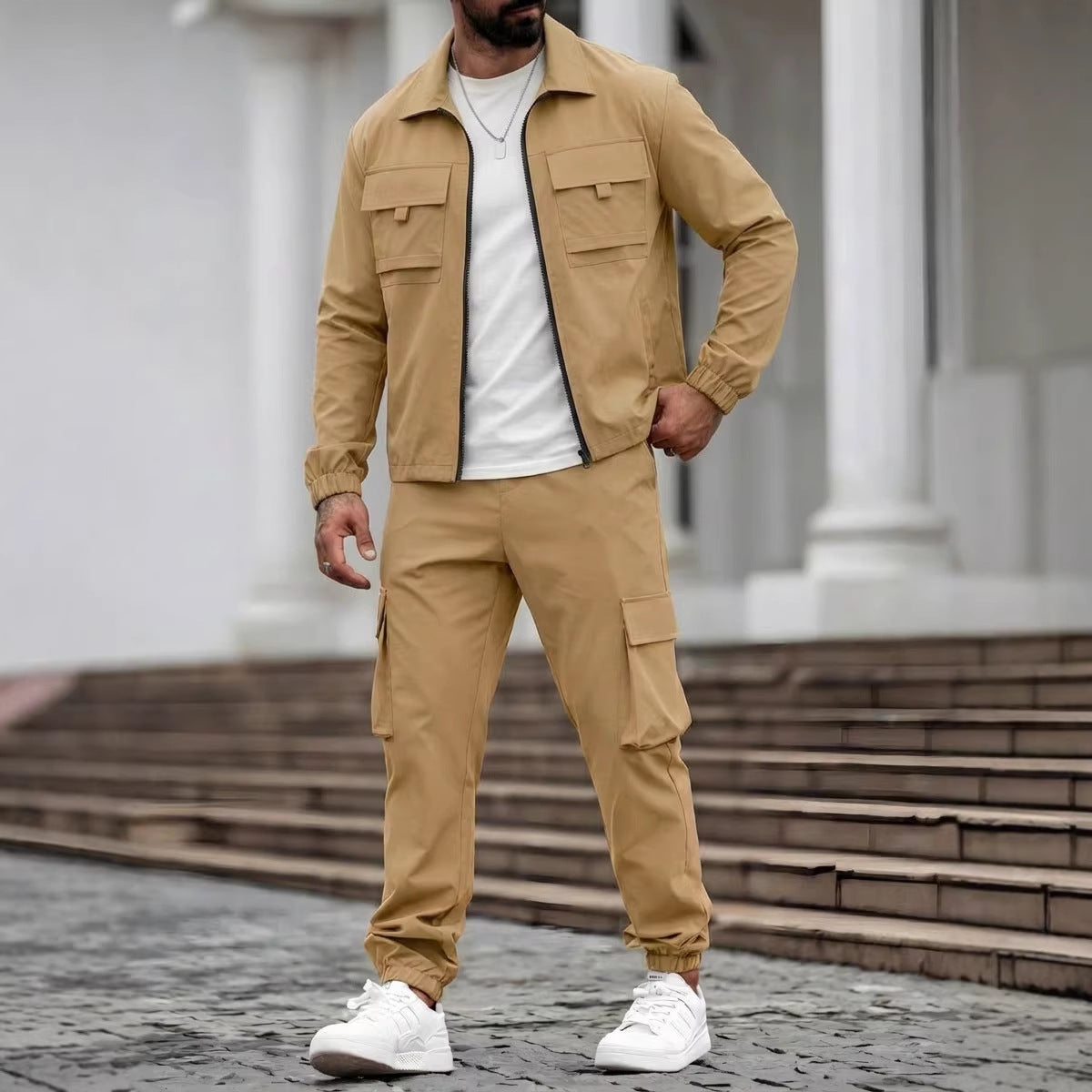 Set giacca tattica e pantaloni cargo da uomo