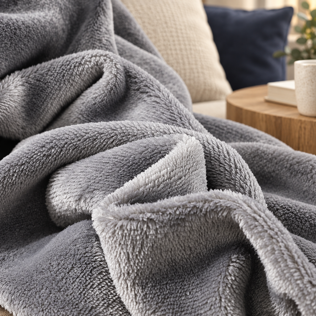 Grey Flannel Heated Throw – 6 Heat Settings & Timer