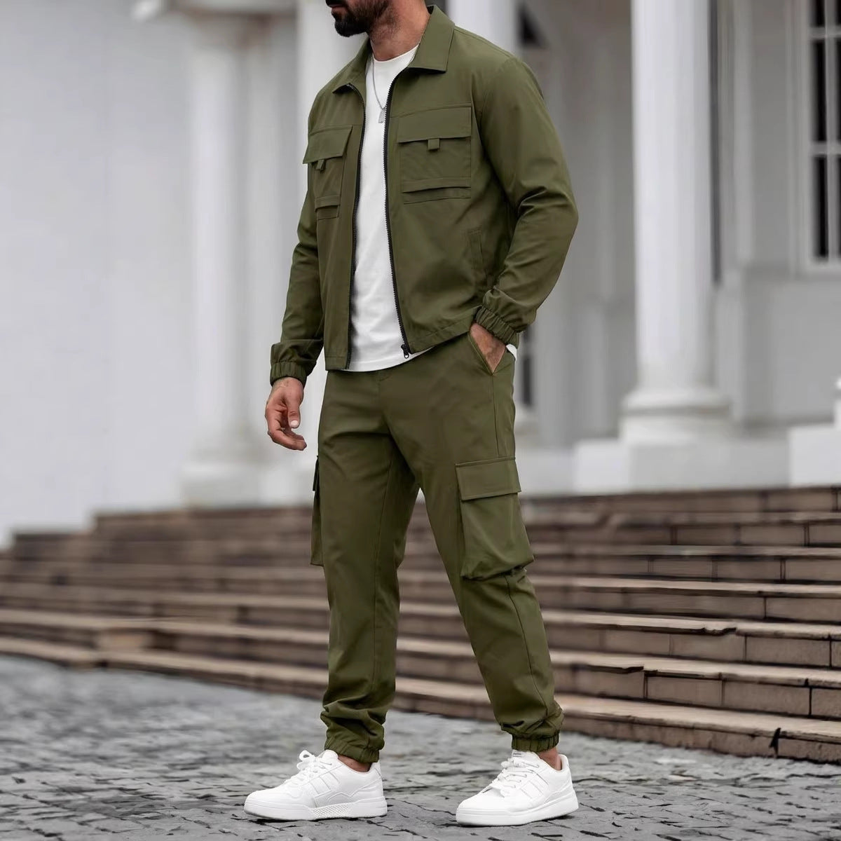 Set giacca tattica e pantaloni cargo da uomo