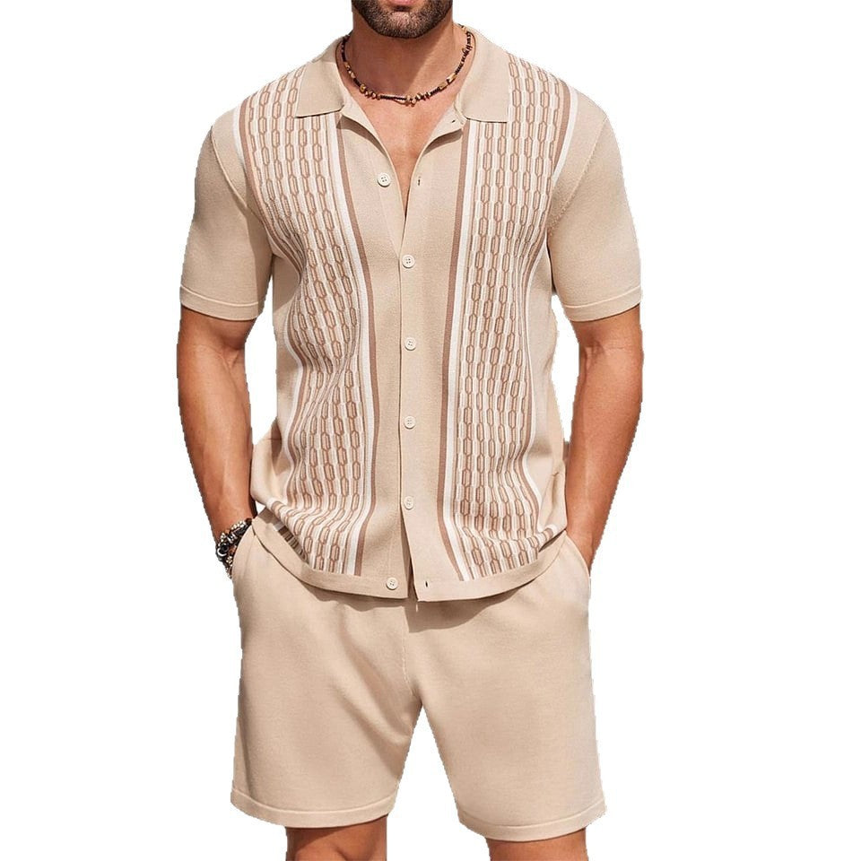 Completo estivo da uomo in due pezzi con camicia a maniche corte e pantaloncini
