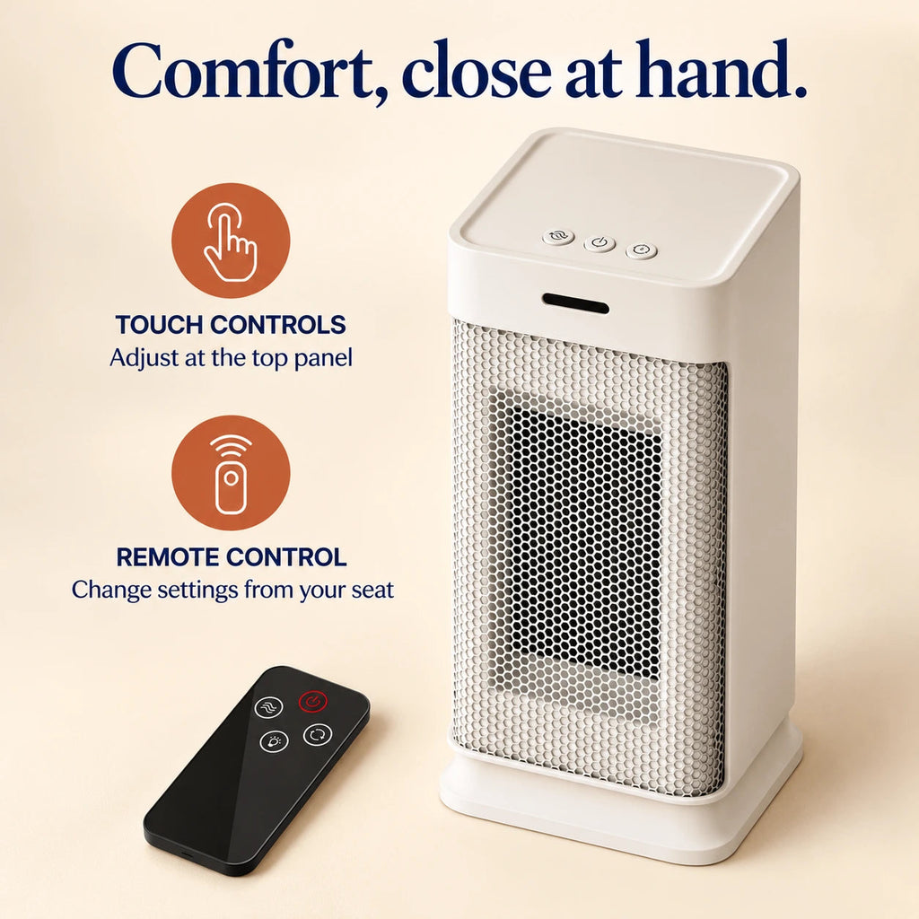 Compact Oscillating Fan Heater – 800/1200 W & Remote Control