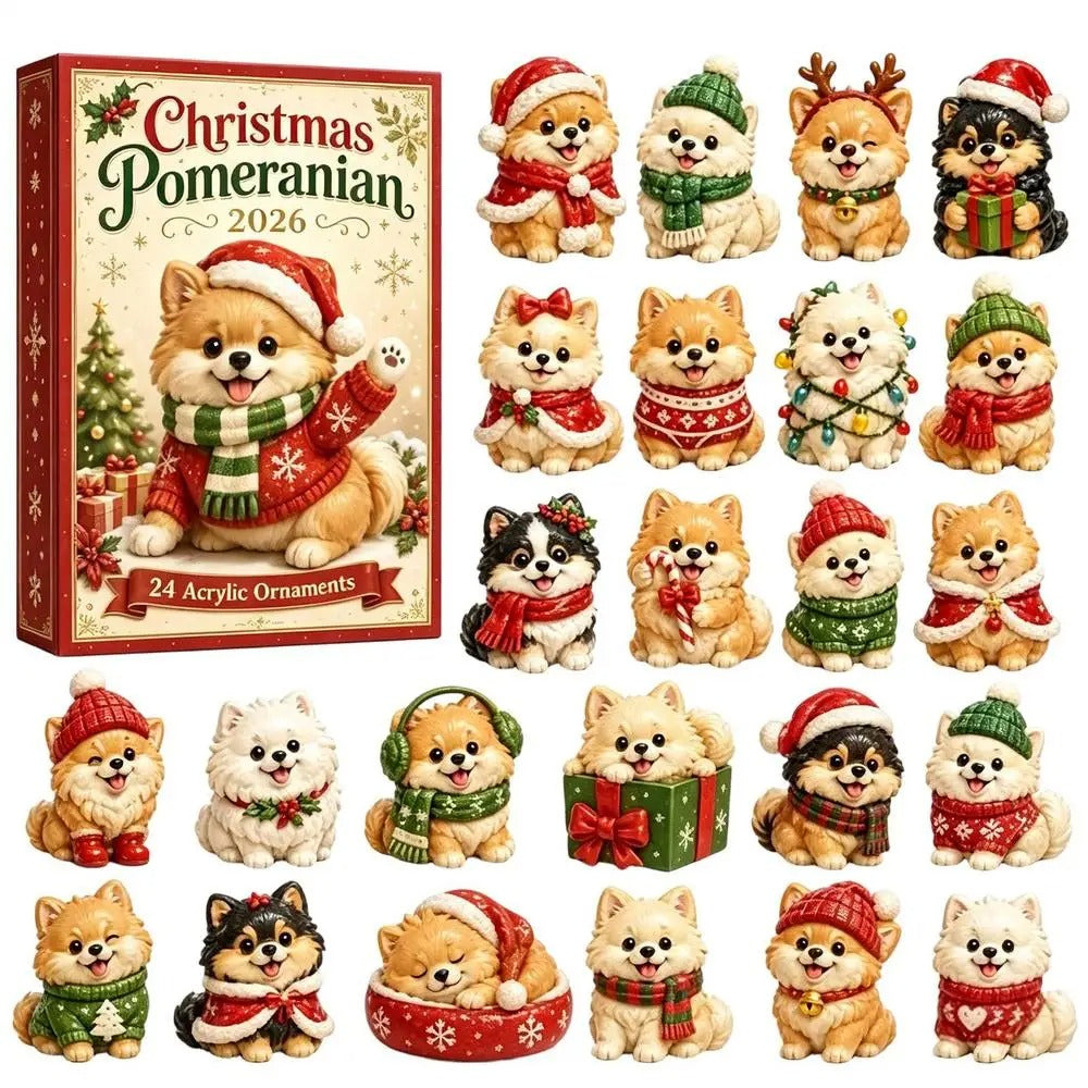 Dog Advent Calendar 2026, 24-day Christmas countdown with 24 pieces of cute 2D acrylic dog tree ornaments