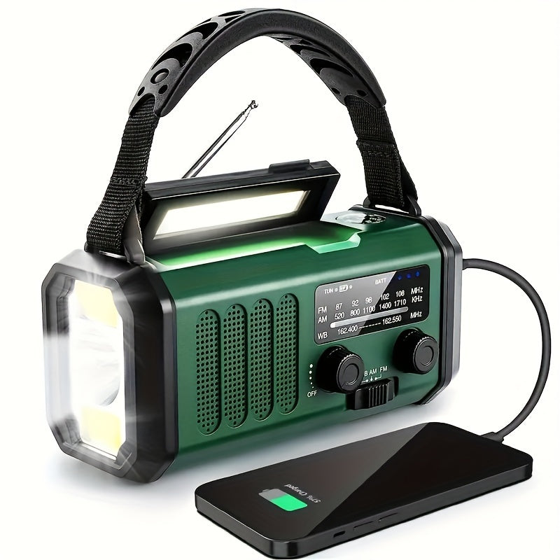 Nouzové rádio s powerbankou 10 000 mAh | Solární, s ruční kličkou a USB-C | LED světlo, SOS alarm a kompas | AM/FM/NOAA