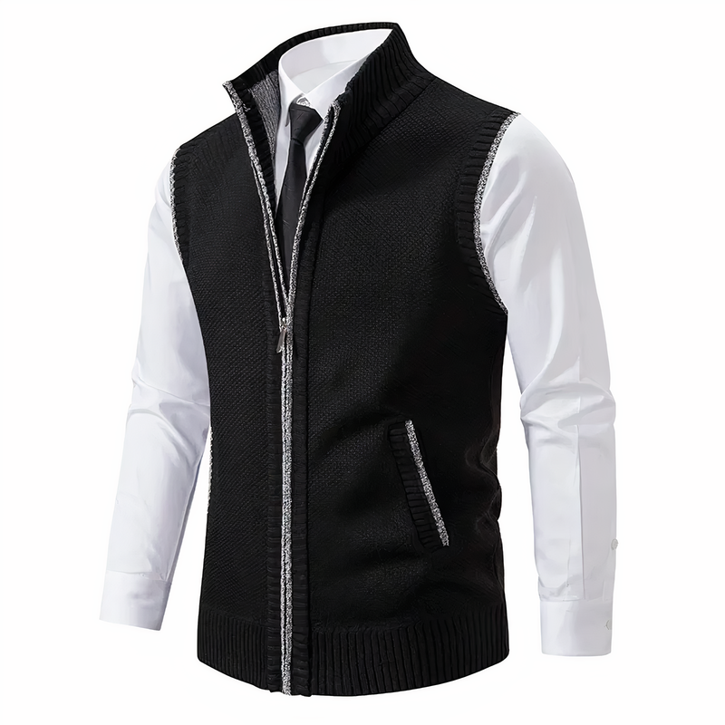 Men’s Knitted Zip Up Vest with Pockets – Smart Casual Sleeveless Gilet