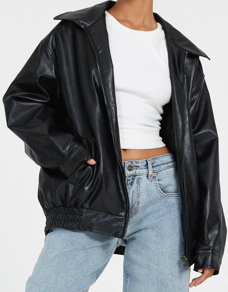 Women’s Loose Leather Jacket | Relaxed & Comfortable Fit | Everyday & Versatile Wear