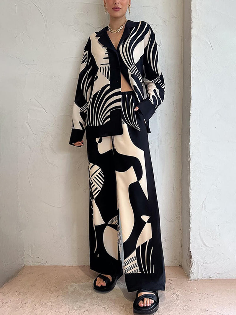 Women’s Graffiti Print Co-Ord Set | Wide-Leg Trousers & Matching Top