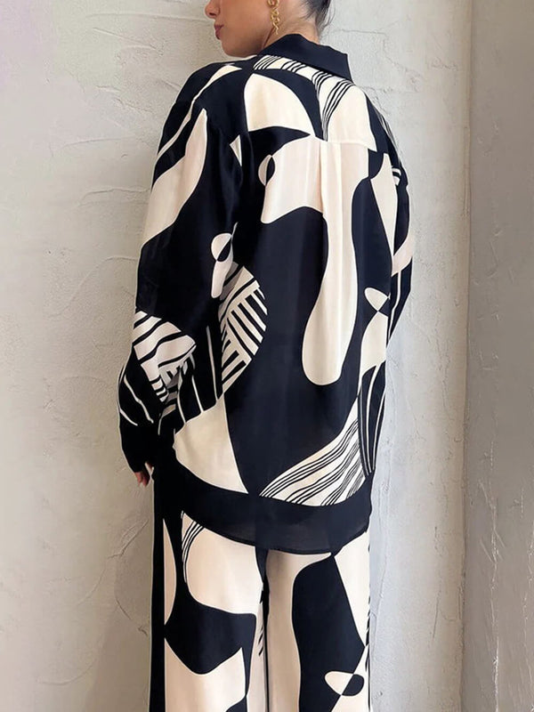 Women’s Graffiti Print Co-Ord Set | Wide-Leg Trousers & Matching Top