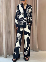 Women’s Graffiti Print Co-Ord Set | Wide-Leg Trousers & Matching Top