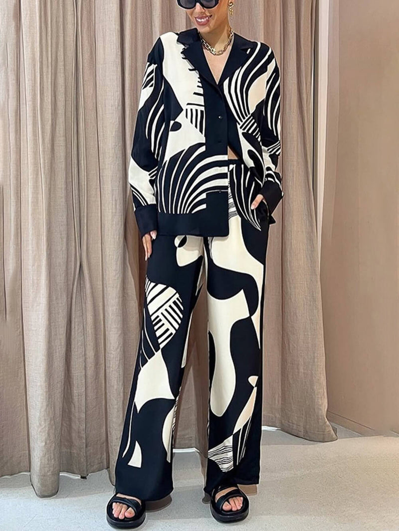 Women’s Graffiti Print Co-Ord Set | Wide-Leg Trousers & Matching Top