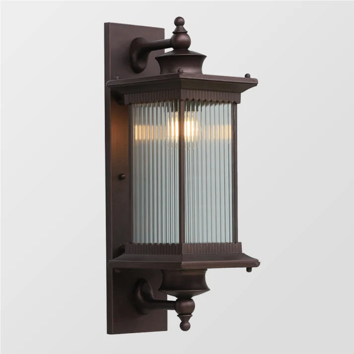 Classic Outdoor Wall Light - Ribbed Glass Lantern In Black Metal