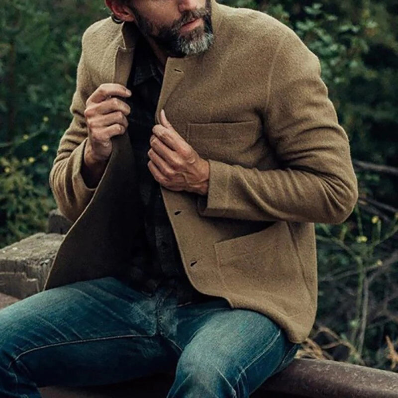 Men’s Wool Blend Cardigan Jacket – Lightweight Knitted Outerwear with Pockets