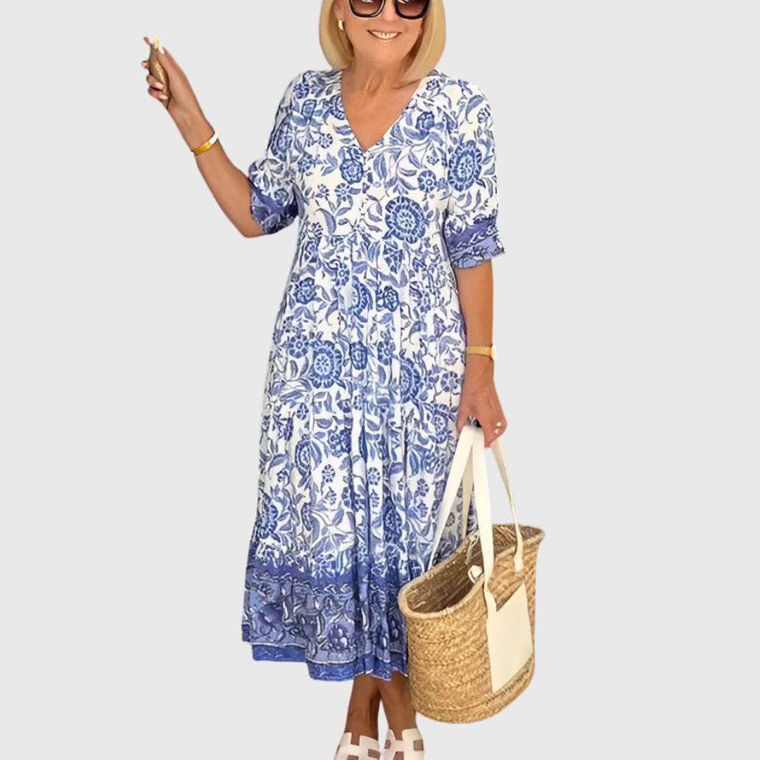 Graceful V-Neck Floral Dress