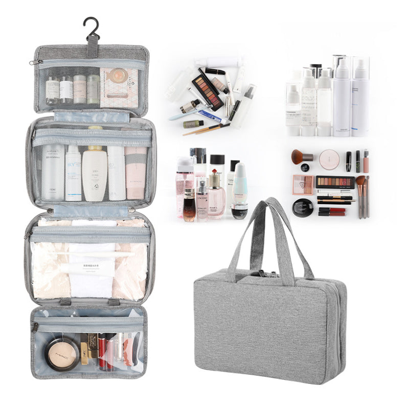 Compact Travel Cosmetic Organizer | Water-Resistant with 4 Compartments & 360° Hook | For Men & Women
