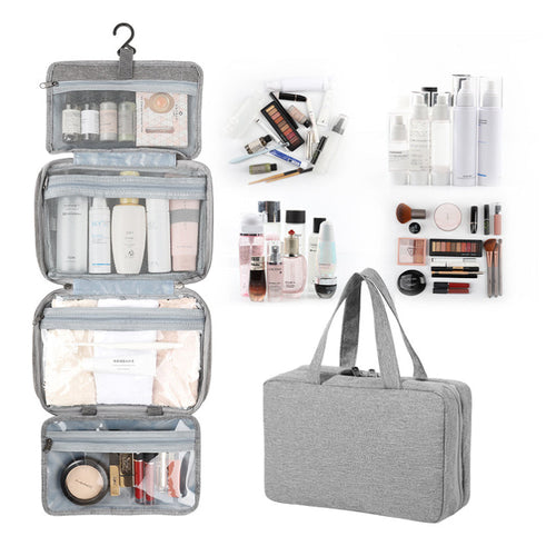 Compact Travel Cosmetic Organizer | Water-Resistant with 4 Compartments & 360° Hook | For Men & Women