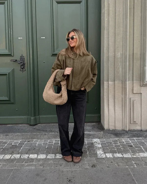 Women’s Suede Bomber Jacket | Relaxed Fit & Lightweight | Spring & Everyday Wear