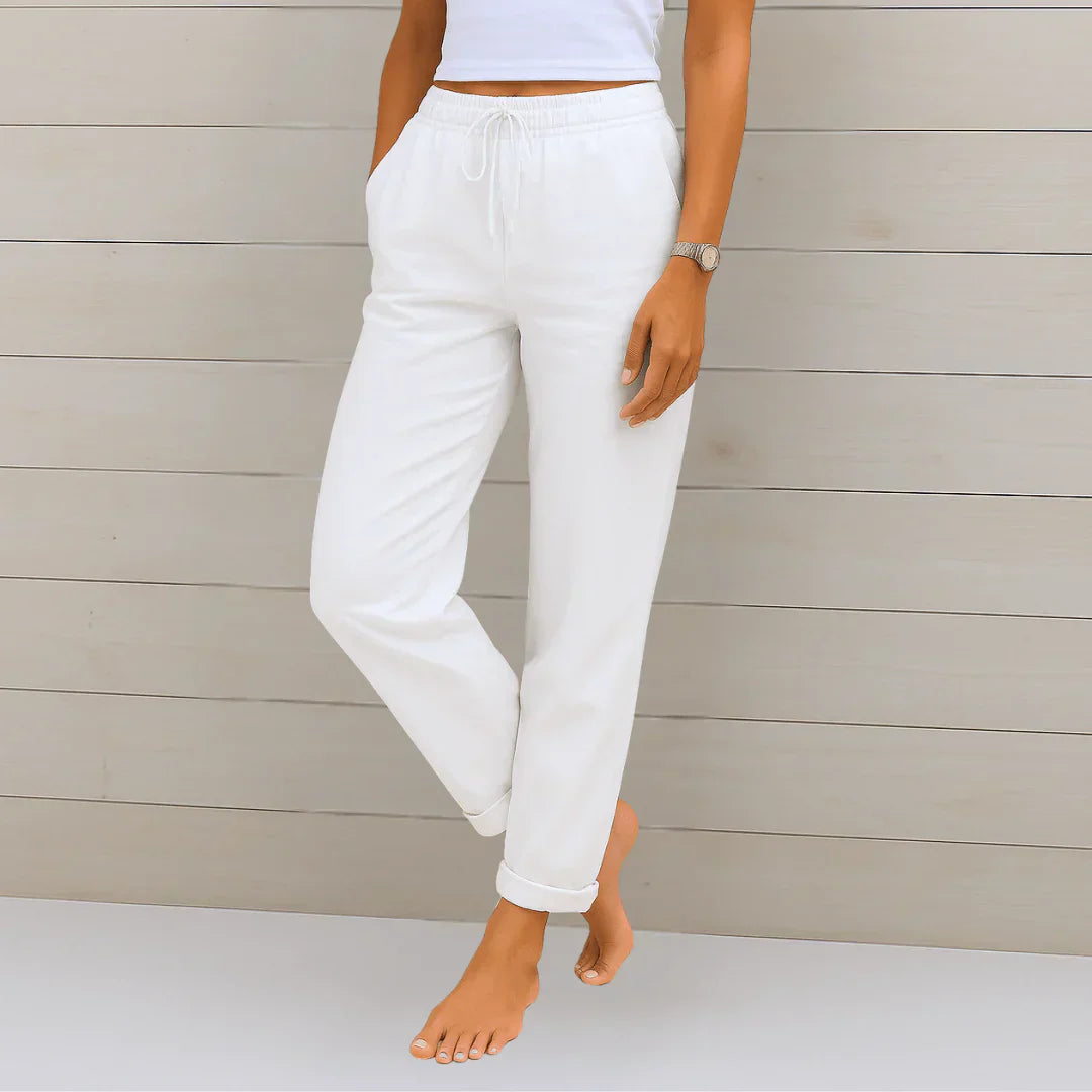 Pantaloni elasticizzati da donna in lino