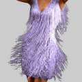 Sequin Fringe V-Neck Sleeveless Bodycon Mini Dress