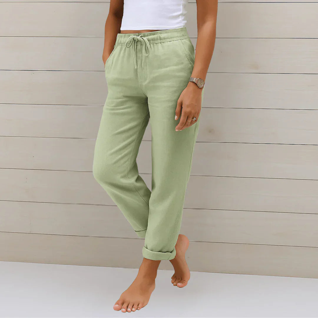 Pantaloni elasticizzati da donna in lino